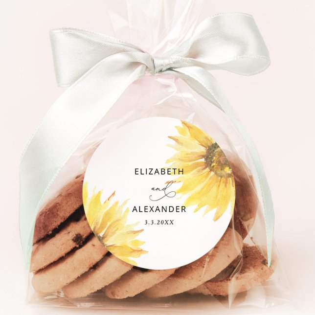 Minimalist sunflower wedding classic round sticker (Creator Uploaded)