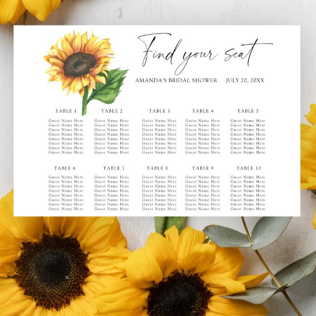 Minimalist sunflower Wedding seating chart (Creator Uploaded)