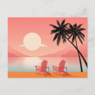 Minimalist Sunset Beach Coastal Art Postcard 