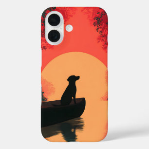 Minimalist Sunset Black Labrador Dog iPhone 16 Case