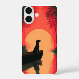 Minimalist Sunset Black Labrador Dog iPhone 16 Case