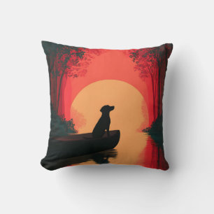 Minimalist Sunset Black Labrador Dog Cushion