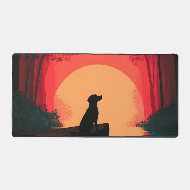 Minimalist Sunset Black Labrador Dog Desk Mat (Front)