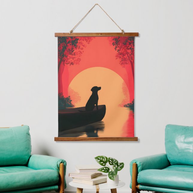 Minimalist Sunset Black Labrador Dog Hanging Tapestry (Living Room)