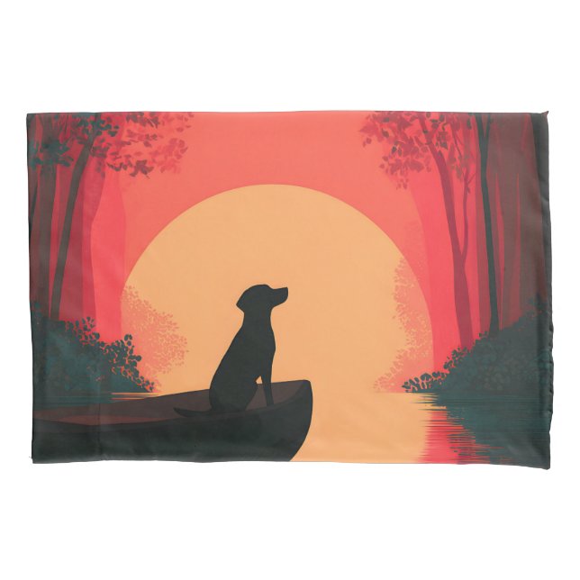 Minimalist Sunset Black Labrador Dog Pillowcase (Front)