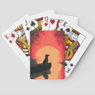 Minimalist Sunset Black Labrador Dog Playing Cards