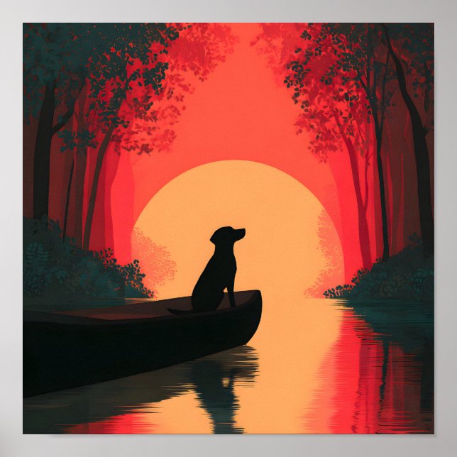 Minimalist Sunset Black Labrador Dog Poster (Front)