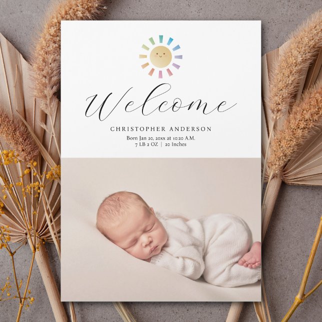 Minimalist Sunshine Boy Photo Birth Announcement (Creator Uploaded)