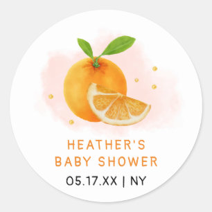 Minimalist Sweet Orange Citrus Baby Shower Classic Round Sticker