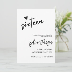 Minimalist Sweet Sixteen Birthday, Sweet 16 invite