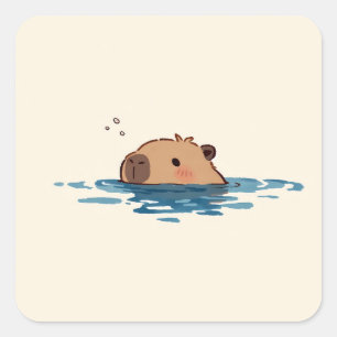 Minimalist Swimming Capybara Illustration Square Sticker