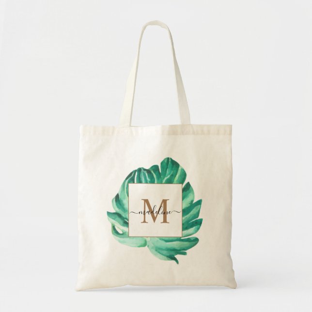 Minimalist Swiss Cheese Leave Monogram Script Tote Bag (Front)
