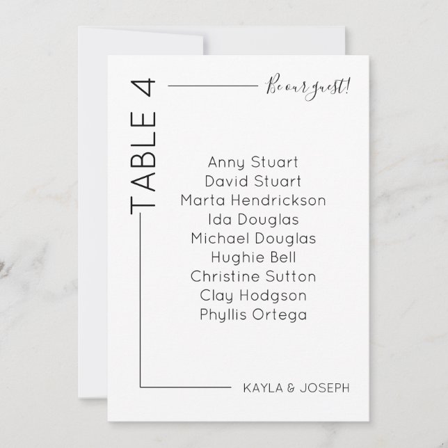 Minimalist Table 4 Wedding Seating Card Template (Front)