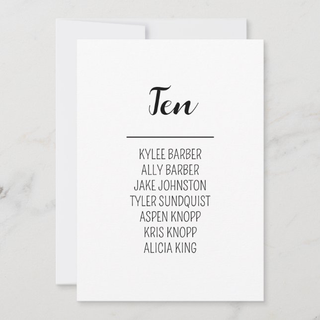 Minimalist Table Number 10 Seating Chart (Front)