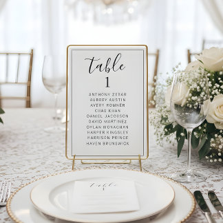 Minimalist Table Number Seating Chart Wedding Card