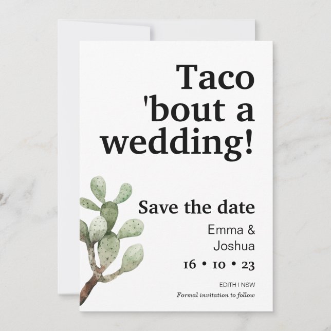 Minimalist Taco Bout A Wedding Save The Date Card (Front)