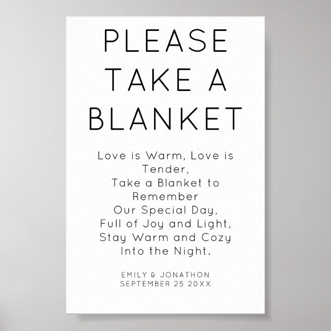 Minimalist Take a Blanket Wedding Sign (Front)