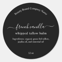 Minimalist Tallow Balm Black White Product Label
