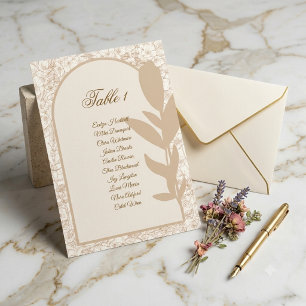 Minimalist Tan Botanical Arch Seating Chart Card
