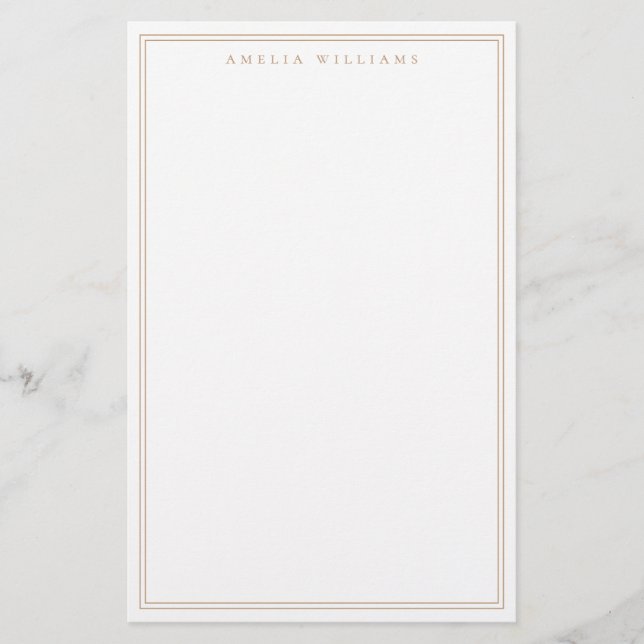 Minimalist Tan Monogram Two Border Stationery (Front)