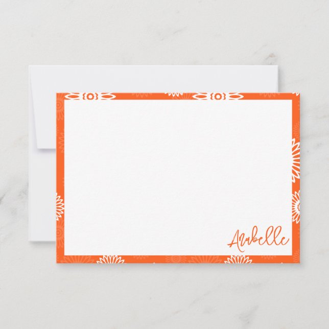 Minimalist tangerine orange daisy floral Name  Thank You Card (Front)