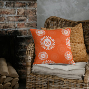 Minimalist tangerine orange daisy floral pattern cushion