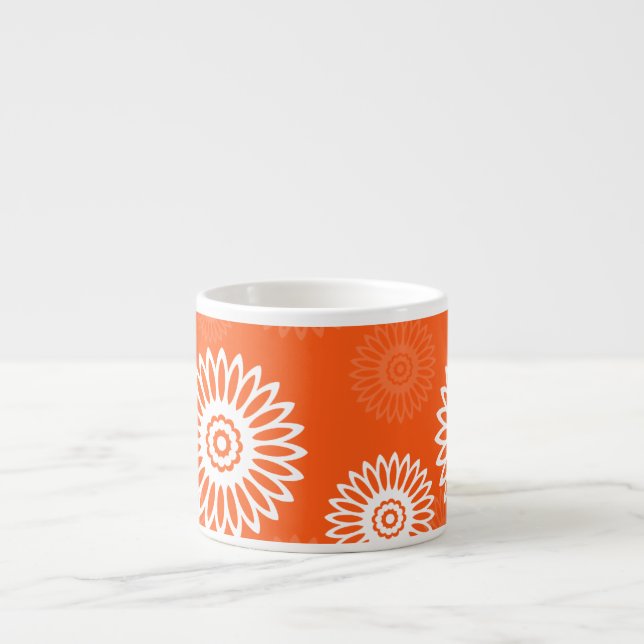 Minimalist tangerine orange daisy floral pattern espresso cup (Front)