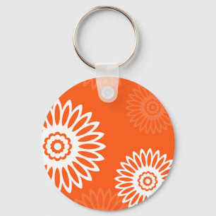 Minimalist tangerine orange daisy floral pattern key ring