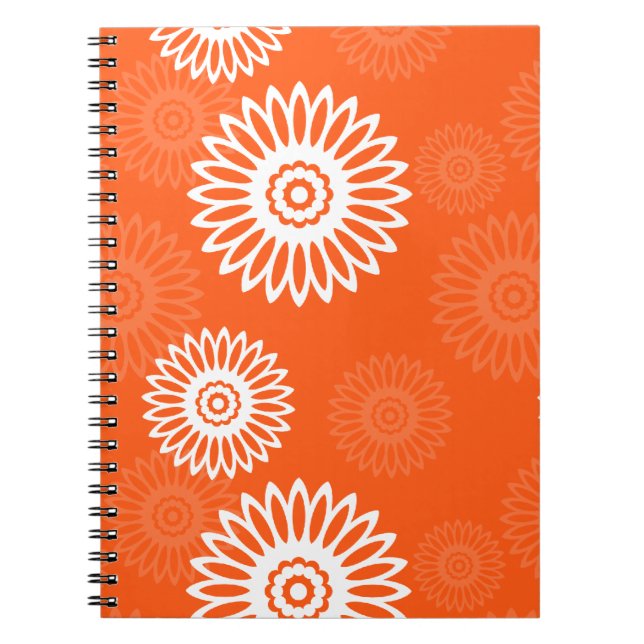 Minimalist tangerine orange daisy floral pattern notebook (Front)