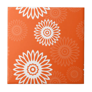 Minimalist tangerine orange daisy floral pattern tile