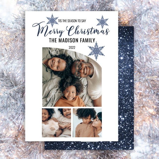 Minimalist Tapered Top 3 Photo Merry Christmas Hol Holiday Card (Creator Uploaded)