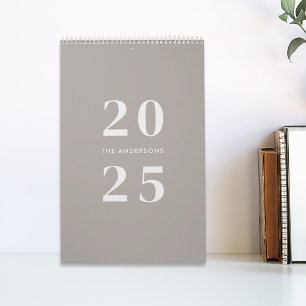 Minimalist Taupe 2025 Family Name Photo Calendar