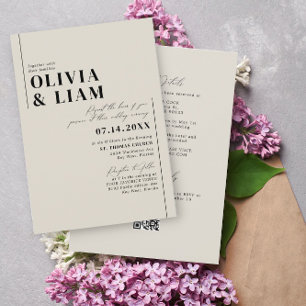 Minimalist Taupe Beig All One RSVP QR Code Wedding Invitation