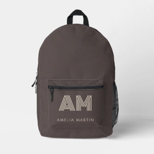 Minimalist Taupe Beige Geometric Custom Monogram Printed Backpack