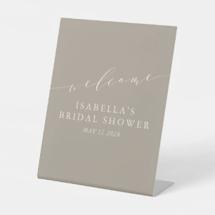 Minimalist Taupe Brown Bridal Shower Welcome Pedestal Sign