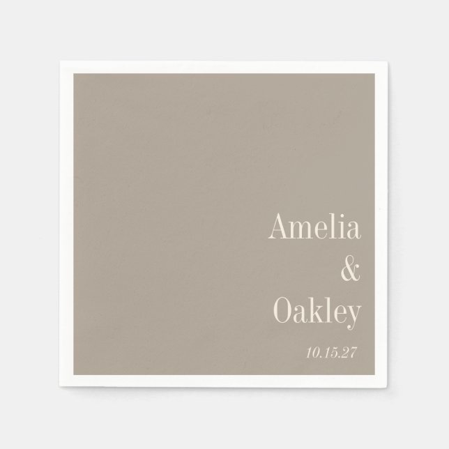 Minimalist Taupe Brown Elegant Wedding Custom Napkin (Front)
