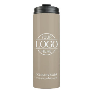 Minimalist Taupe Promotional Company Business Logo Thermal Tumbler