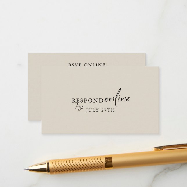 Minimalist Taupe RSVP QR Code Enclosure Card (Front/Back In Situ)