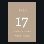 Minimalist Taupe Script Wedding Personalised   Table Number<br><div class="desc">Elegant Taupe Script Personalised Table Number Card</div>