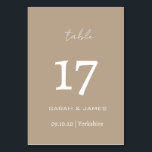 Minimalist Taupe Script Wedding Personalised   Table Number<br><div class="desc">Elegant Taupe Script Personalised Table Number Card</div>