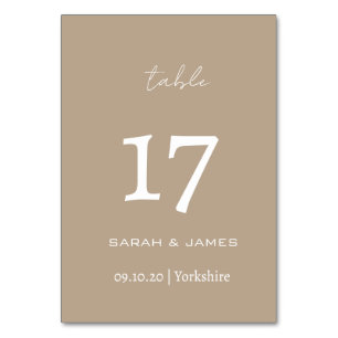 Minimalist Taupe Script Wedding Personalised   Table Number