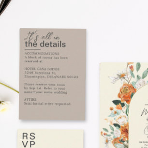 Minimalist Taupe Wedding Details Enclosure Card