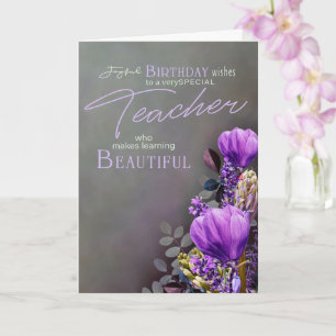 Minimalist Teacher Birthday Card – Purple Floral