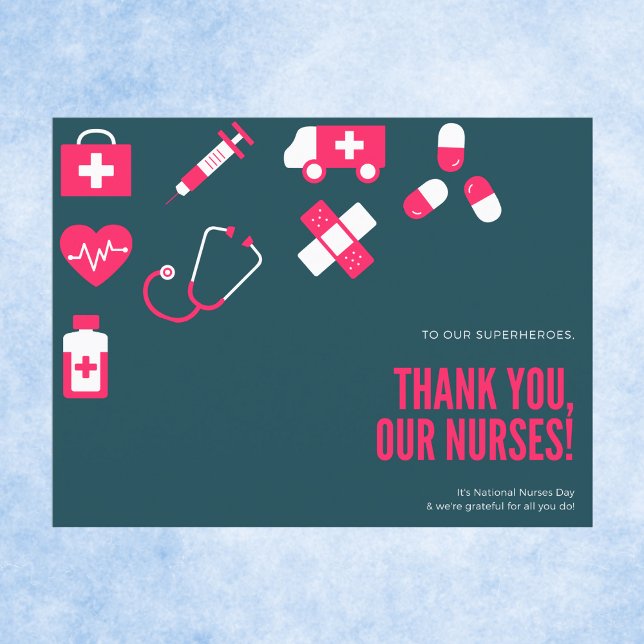 Minimalist Teal and Magenta Iconic Thank You Nurse Postcard (Creator Uploaded)