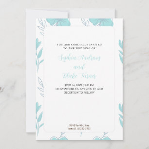 Minimalist Teal and Pastel Green Floral Wedding Invitation