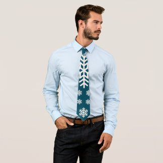 Minimalist Teal and White Snowflakes Holiday Xmas Tie