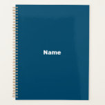 Minimalist teal blue custom text year monogram planner<br><div class="desc">Minimalist teal blue custom text,  name,  year,  initials,  monogram simple elegant personalised Planner.
Custom white text on teal blue plain solid colour background.</div>