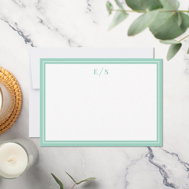 Minimalist Teal Border Monogram Card (Creator Uploaded)