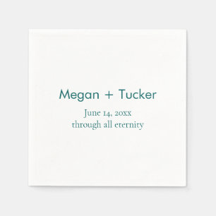 Minimalist Teal Couple Names and Date Wedding Napkin