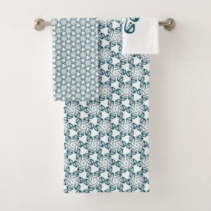 Minimalist Teal Octopus Tentacle Mandala Art Bath Towel Set